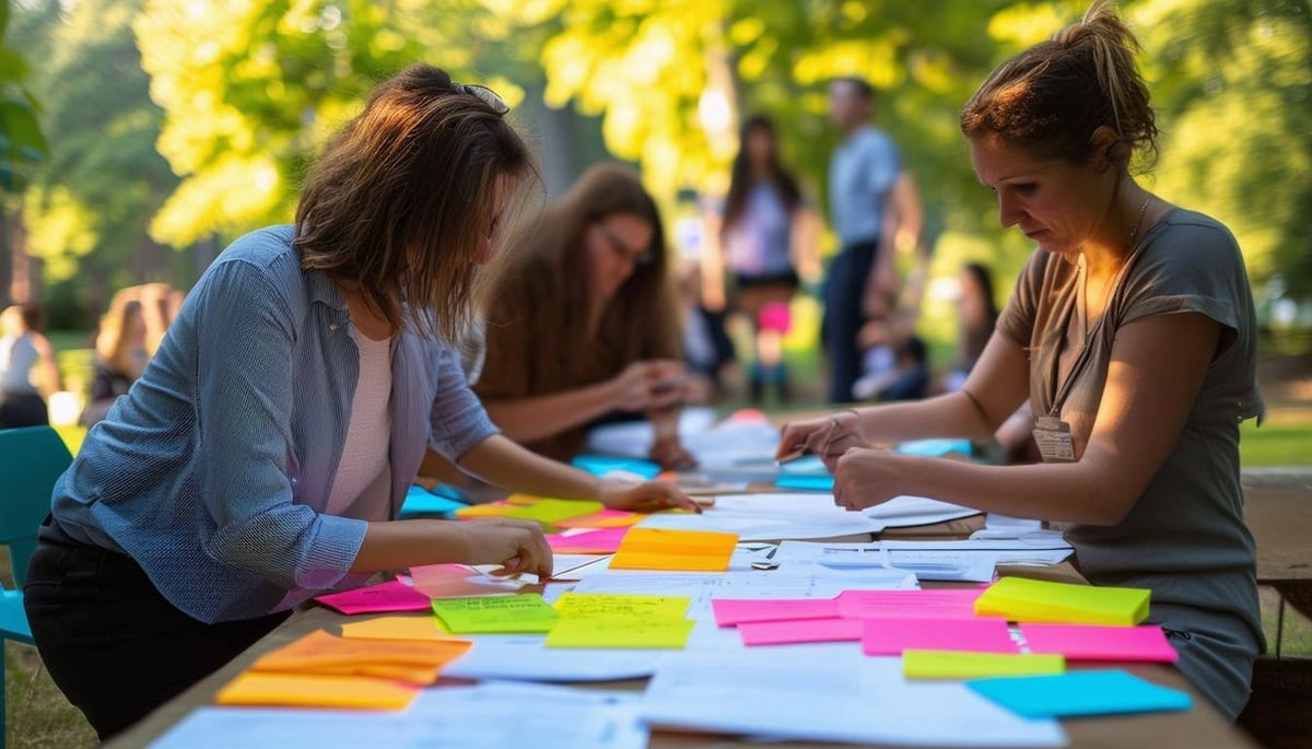 strategic planning session with post its outdoors